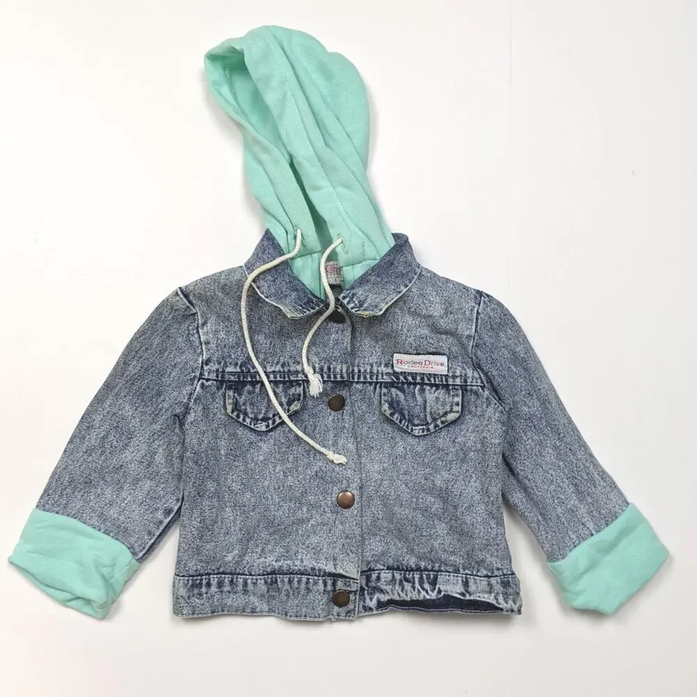 Vintage Jean Jacket Baby Girls Sz 12-18m Acid Wash Hooded California Rodeo 90s